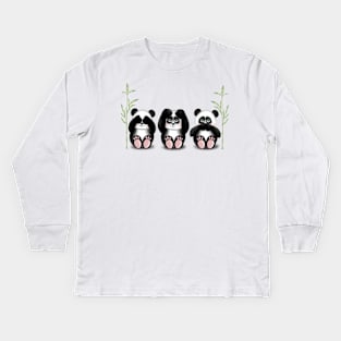 See no evil, hear no evil, speak no evil pandas Kids Long Sleeve T-Shirt